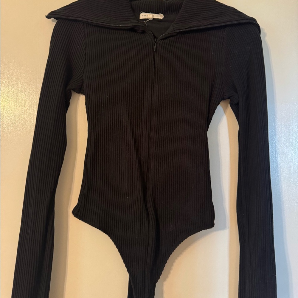 Good American Black Ribbed Bodysuit